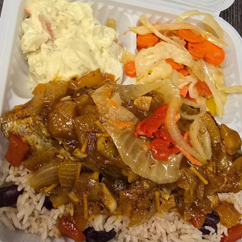 Brown stew fish seasoned, fried until light golden colour, and then simmered in a rich, savory, and slightly brown gravy.