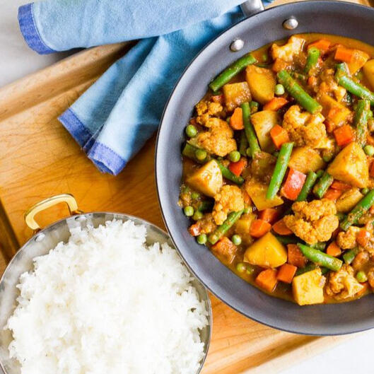 Mixed vegetables and Beans sauteed in coconut curry sauce