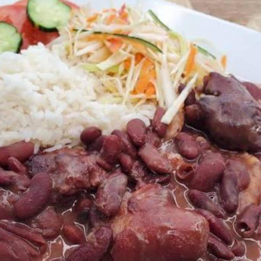 Beef and pork with rich Red kidney beans, spinner and coconut milk slow-cooked to a stew